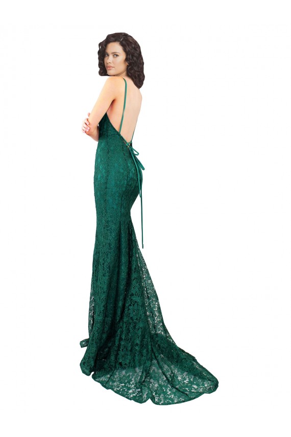 Vert foncé Sirène Col V Dentelle Longue Robes demoiselle d'honneur / Robes de bal Prix Réduit