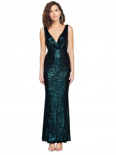 Vert foncé Sirène Col V Paillette Longue Formelles Robes demoiselle d'honneur / Robes de soirée / Robes de bal Prix Réduit