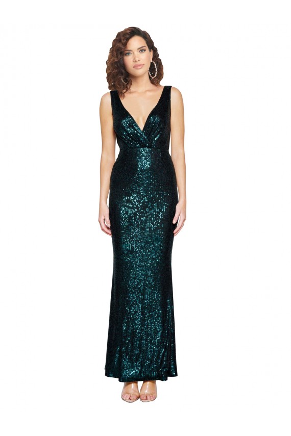 Vert foncé Sirène Col V Paillette Longue Formelles Robes demoiselle d'honneur / Robes de soirée / Robes de bal Prix Réduit