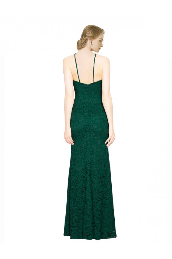 Vert foncé Sirène Licou Col Haut Dentelle Longue Robes demoiselle d'honneur / Robes de bal Prix Réduit