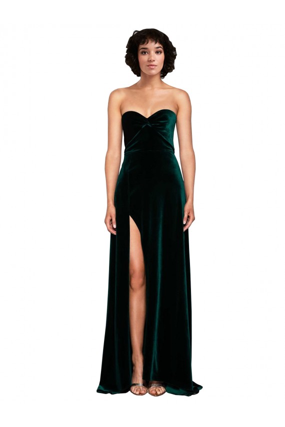 Vert foncé Trapèze Balayage train Velours Stretch Longue Robes demoiselle d'honneur / Robes de bal Prix Réduit