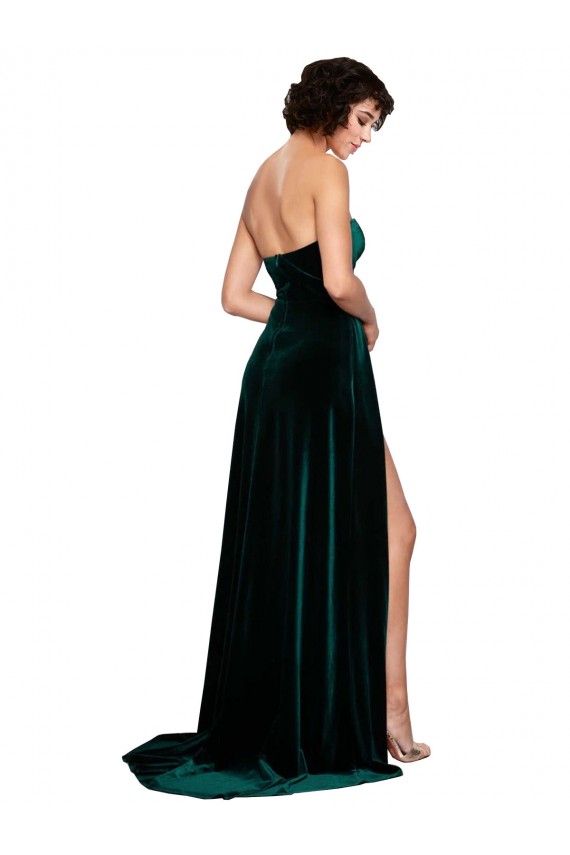 Vert foncé Trapèze Balayage train Velours Stretch Longue Robes demoiselle d'honneur / Robes de bal Prix Réduit