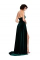 Vert foncé Trapèze Balayage train Velours Stretch Longue Robes demoiselle d'honneur / Robes de bal Prix Réduit
