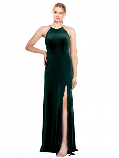 Vert foncé Trapèze Bretelles spaghetti Col bijou Velours Stretch Longue Robes demoiselle d'honneur / Robes de bal Prix Réduit