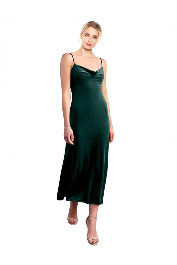 Vert foncé Trapèze Bretelles spaghetti midi Velours Stretch Courte Robes demoiselle d'honneur / Robes de bal / Robes de cocktail Prix Réduit