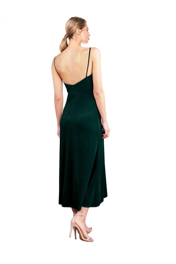 Vert foncé Trapèze Bretelles spaghetti midi Velours Stretch Courte Robes demoiselle d'honneur / Robes de bal / Robes de cocktail Prix Réduit