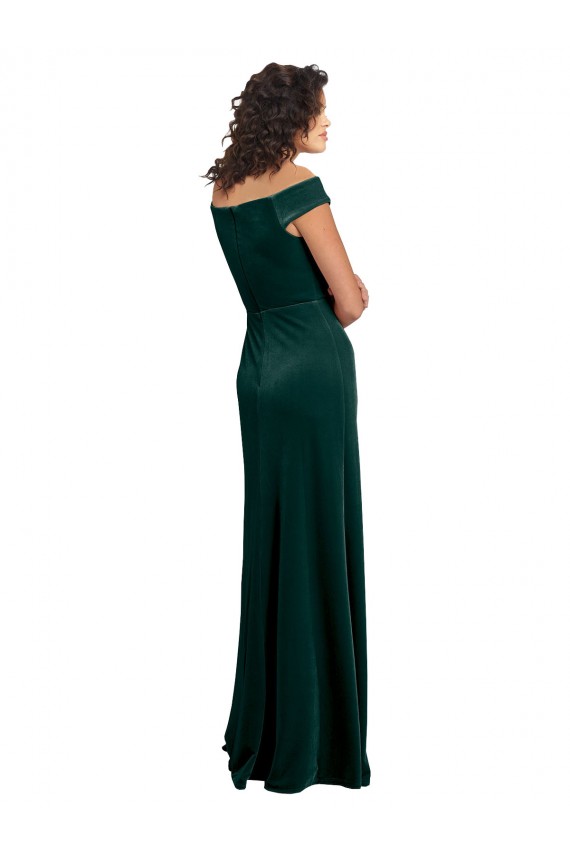 Vert foncé Trapèze Col Carré Velours Stretch Longue Formelles Robes demoiselle d'honneur / Robes de soirée / Robes de bal Prix Réduit