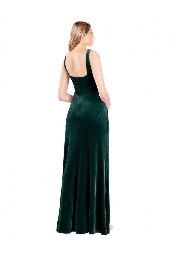 Vert foncé Trapèze Col Carré Velours Stretch Longue Robes demoiselle d'honneur / Robes de bal Prix Réduit