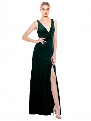 Vert foncé Trapèze Col V Velours Stretch Longue Formelles Robes demoiselle d'honneur / Robes de soirée / Robes de bal Prix Réduit
