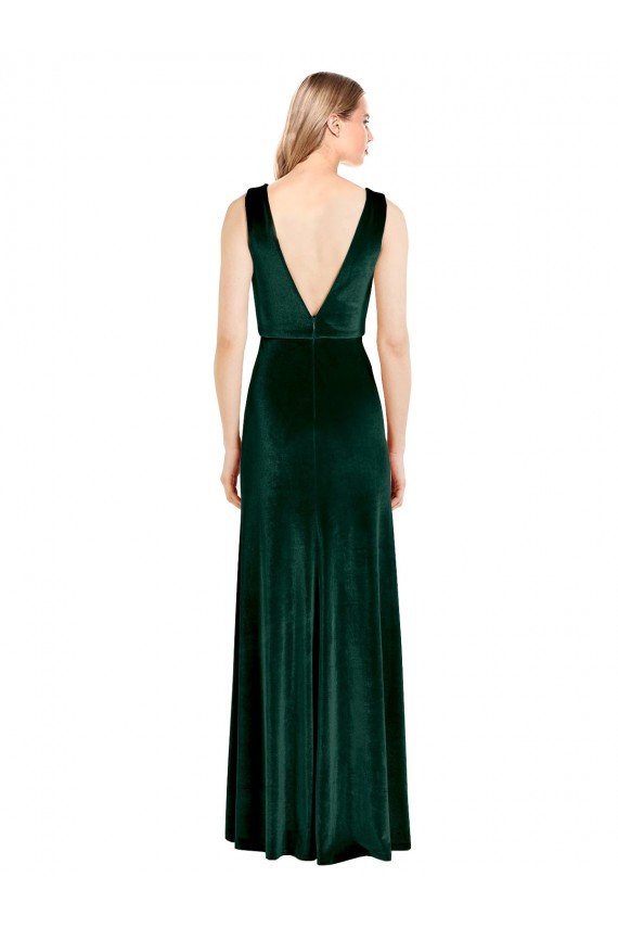 Vert foncé Trapèze Col V Velours Stretch Longue Formelles Robes demoiselle d'honneur / Robes de soirée / Robes de bal Prix Réduit