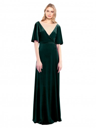 Vert foncé Trapèze Col V Velours Stretch Longue Robes demoiselle d'honneur / Robes de bal Prix Réduit