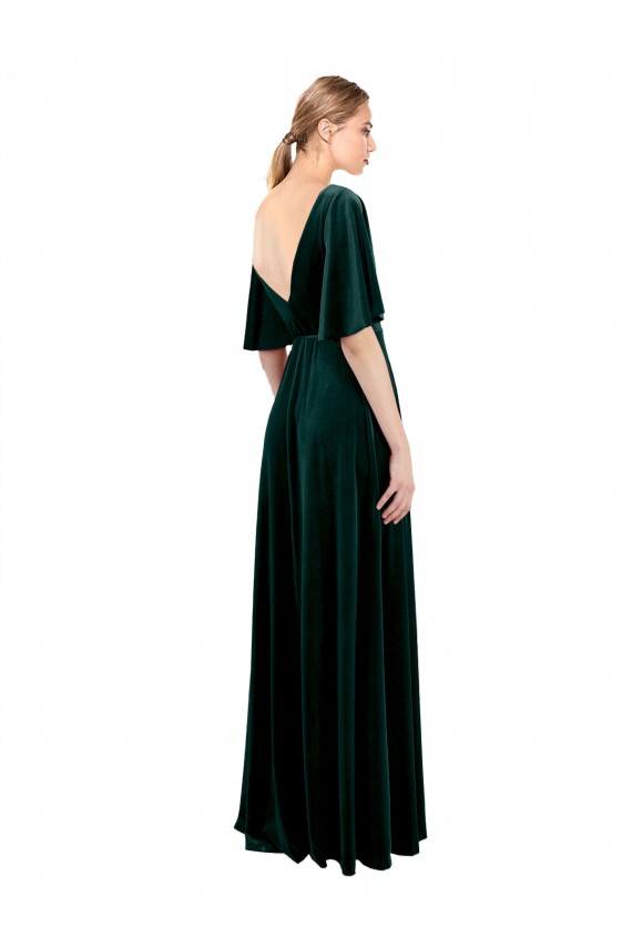 Vert foncé Trapèze Col V Velours Stretch Longue Robes demoiselle d'honneur / Robes de bal Prix Réduit