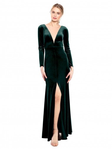 Vert foncé Trapèze Col V Velours Stretch Longue Robes demoiselle d'honneur / Robes de bal Prix Réduit