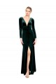 Vert foncé Trapèze Col V Velours Stretch Longue Robes demoiselle d'honneur / Robes de bal Prix Réduit