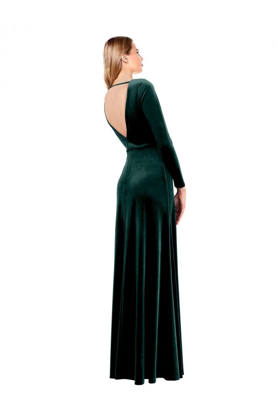 Vert foncé Trapèze Col V Velours Stretch Longue Robes demoiselle d'honneur / Robes de bal Prix Réduit