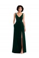 Vert foncé Trapèze Col V Velours Stretch Longue Robes demoiselle d'honneur / Robes de bal Prix Réduit