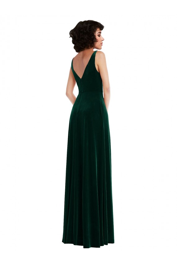 Vert foncé Trapèze Col V Velours Stretch Longue Robes demoiselle d'honneur / Robes de bal Prix Réduit
