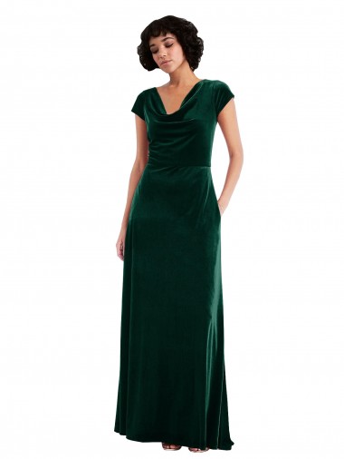 Vert foncé Trapèze Velours Stretch Longue Robes demoiselle d'honneur / Robes de bal Prix Réduit