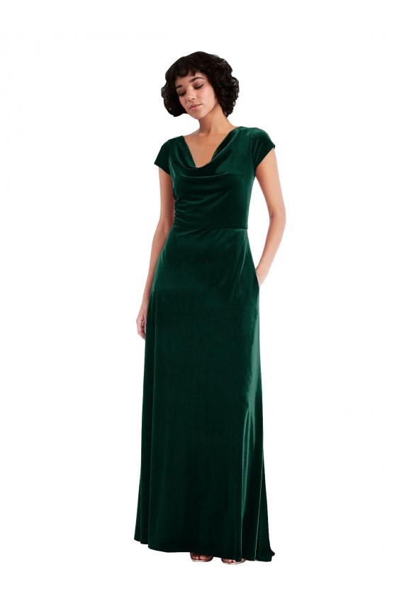 Vert foncé Trapèze Velours Stretch Longue Robes demoiselle d'honneur / Robes de bal Prix Réduit