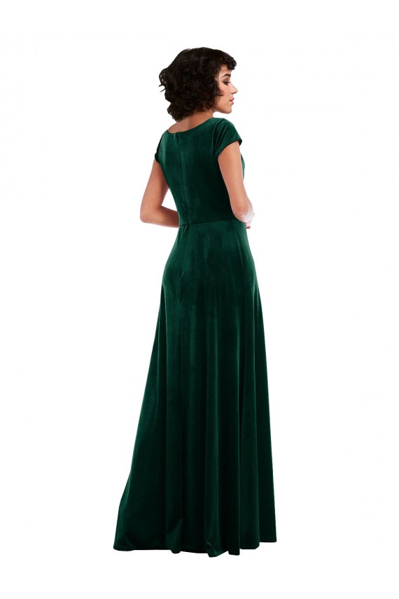 Vert foncé Trapèze Velours Stretch Longue Robes demoiselle d'honneur / Robes de bal Prix Réduit