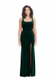 Vert foncé Trompette Col Carré Velours Stretch Longue Robes demoiselle d'honneur / Robes de bal Prix Réduit