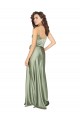 Vert fumée Trapèze Col V Satiné Soyeux Longue Formelles Robes demoiselle d'honneur / Robes de soirée Prix Réduit