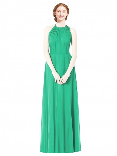Émeraude Trapèze Licou Mousseline Longue Robes demoiselle d'honneur Prix Réduit