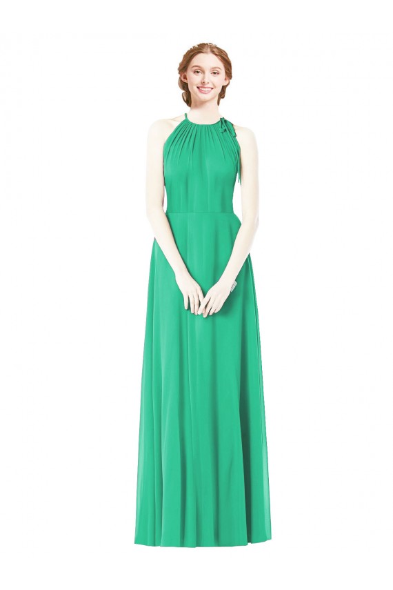 Émeraude Trapèze Licou Mousseline Longue Robes demoiselle d'honneur Prix Réduit